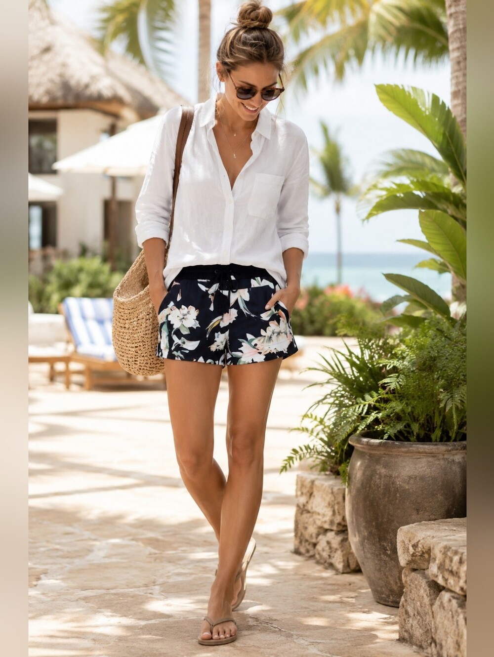 Athleta Polynesia Easy Shorts XS Tropical Floral Pull On Beach Swim Shorts